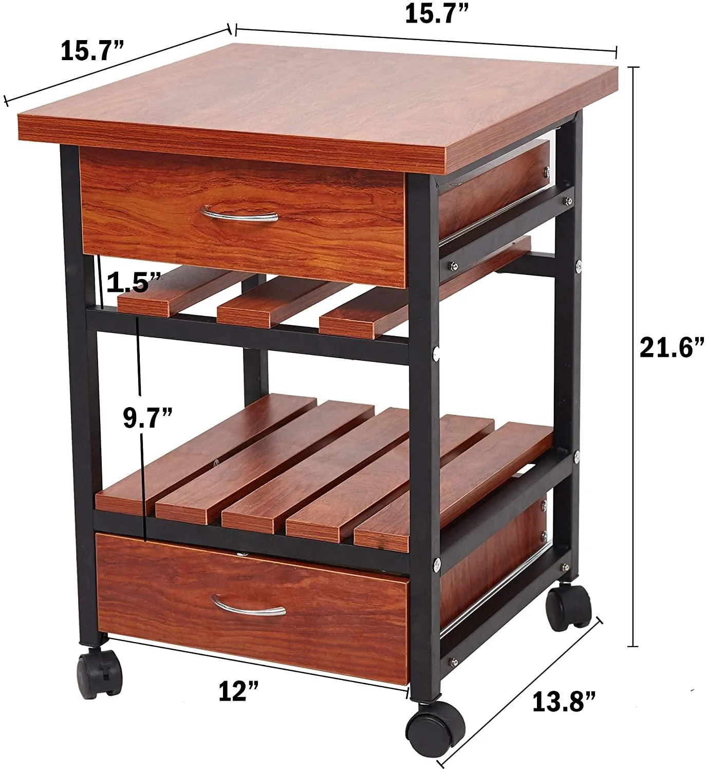End Tables Night Stand with Drawers Rolling Wheel Storage Shelf Multipurpose Side Table for Living Room Bedroom Office, Walnut