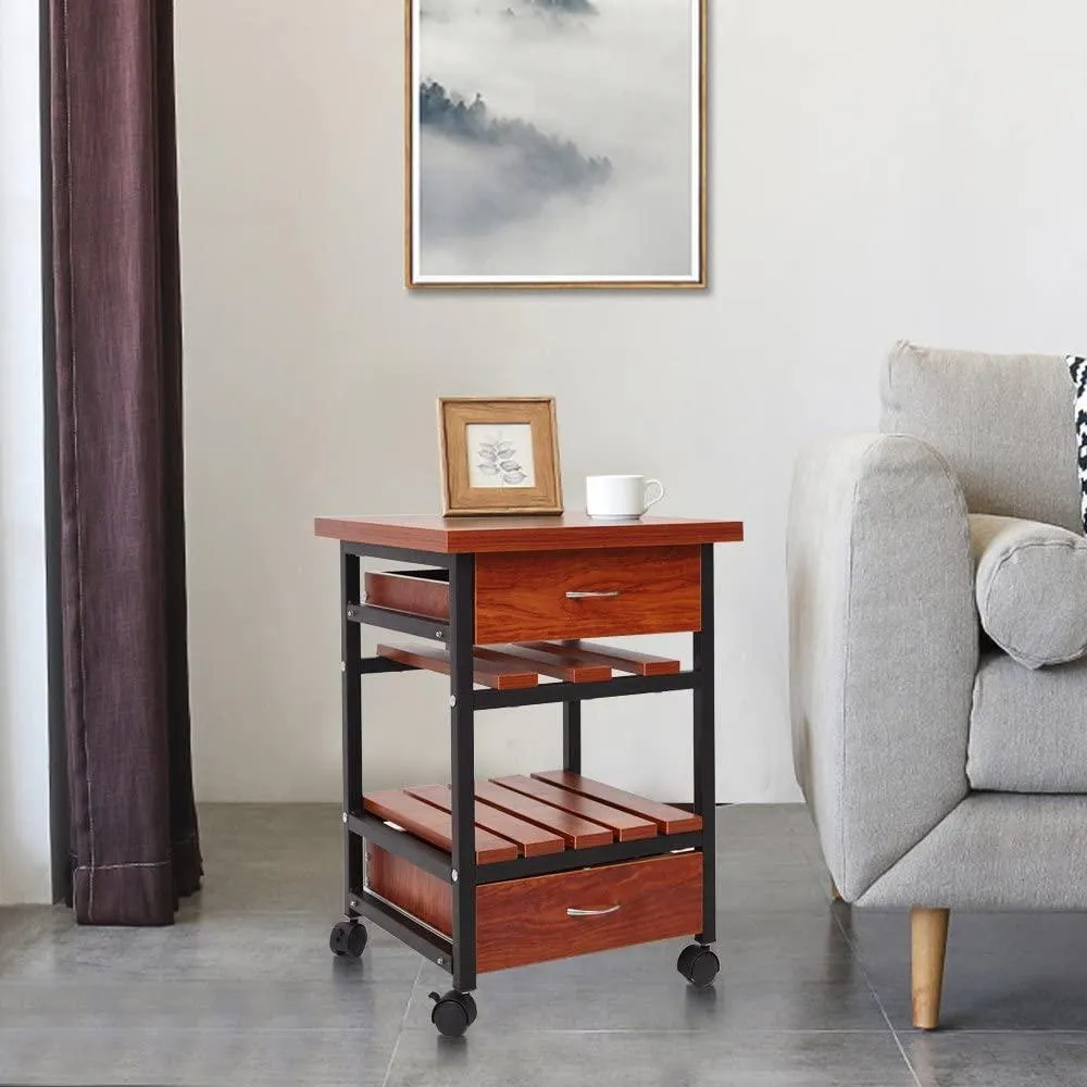 End Tables Night Stand with Drawers Rolling Wheel Storage Shelf Multipurpose Side Table for Living Room Bedroom Office, Walnut