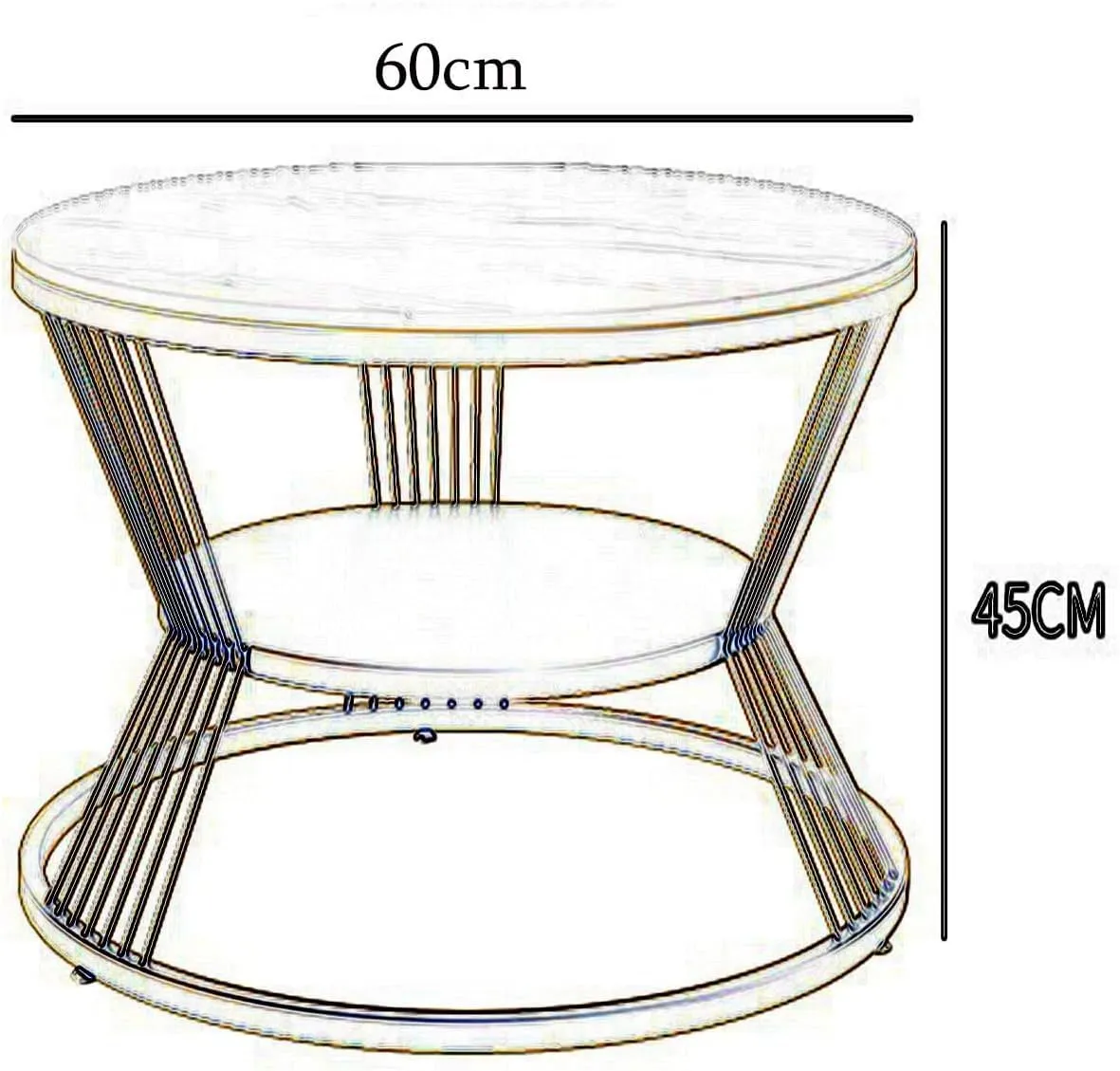 Expressow Wrought Iron Round Coffee Table, Modern Center Table with Open Shelf Storage | Accent Couch and Sofa Table for Living Room Bedroom (Gold/White)