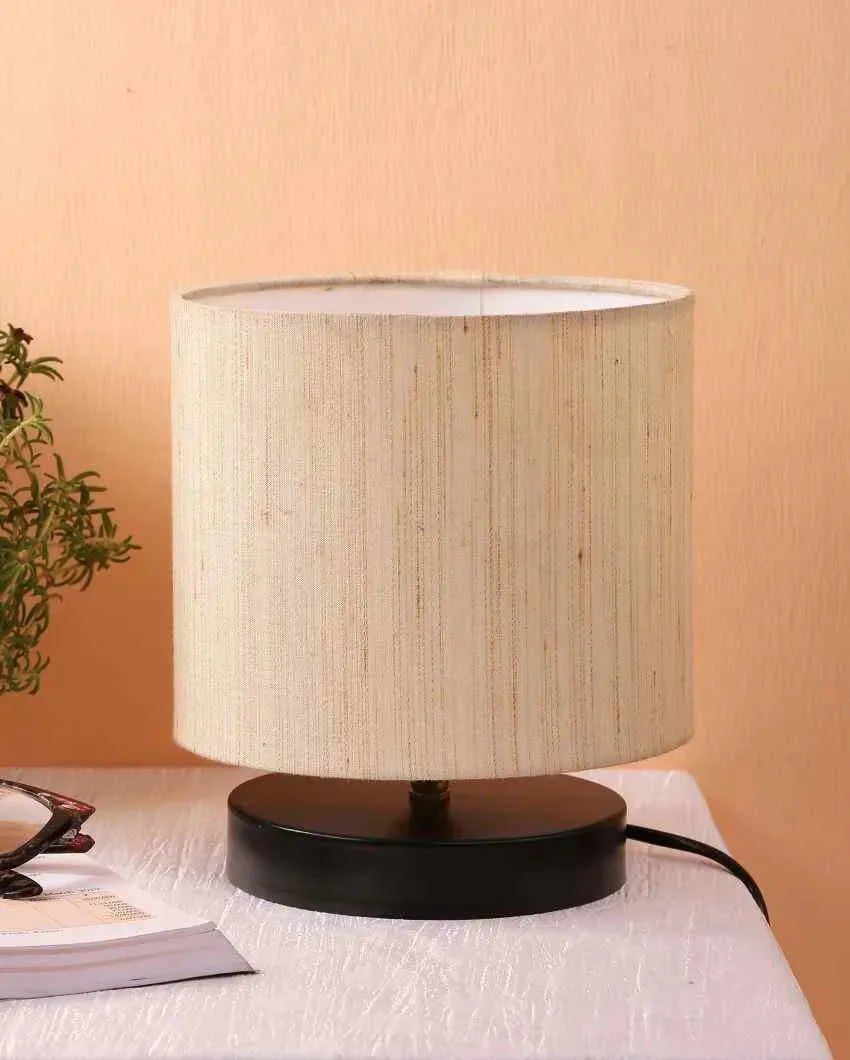 Fashionable Off White Cotton Drum Designer Table Lamp For Home | 7 x 7 inches