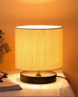Fashionable Off White Cotton Drum Designer Table Lamp For Home | 7 x 7 inches
