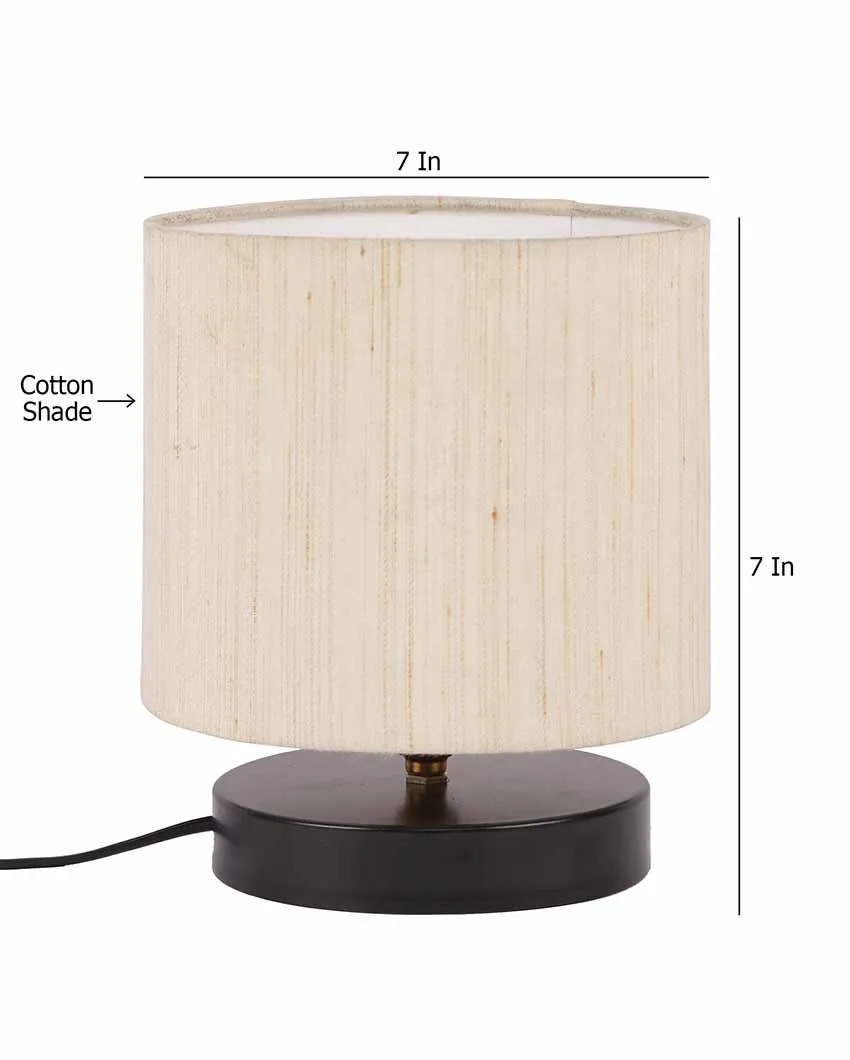 Fashionable Off White Cotton Drum Designer Table Lamp For Home | 7 x 7 inches