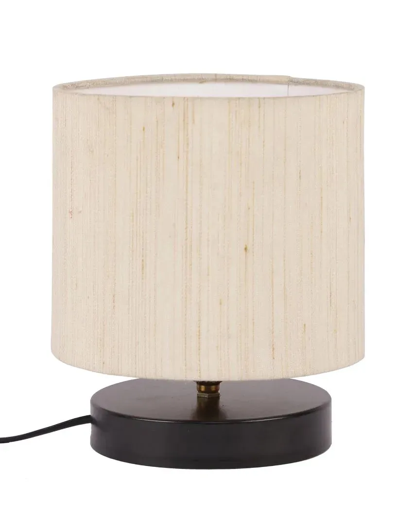 Fashionable Off White Cotton Drum Designer Table Lamp For Home | 7 x 7 inches