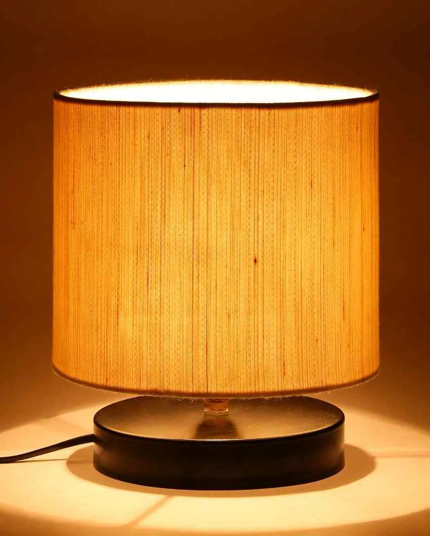 Fashionable Off White Cotton Drum Designer Table Lamp For Home | 7 x 7 inches