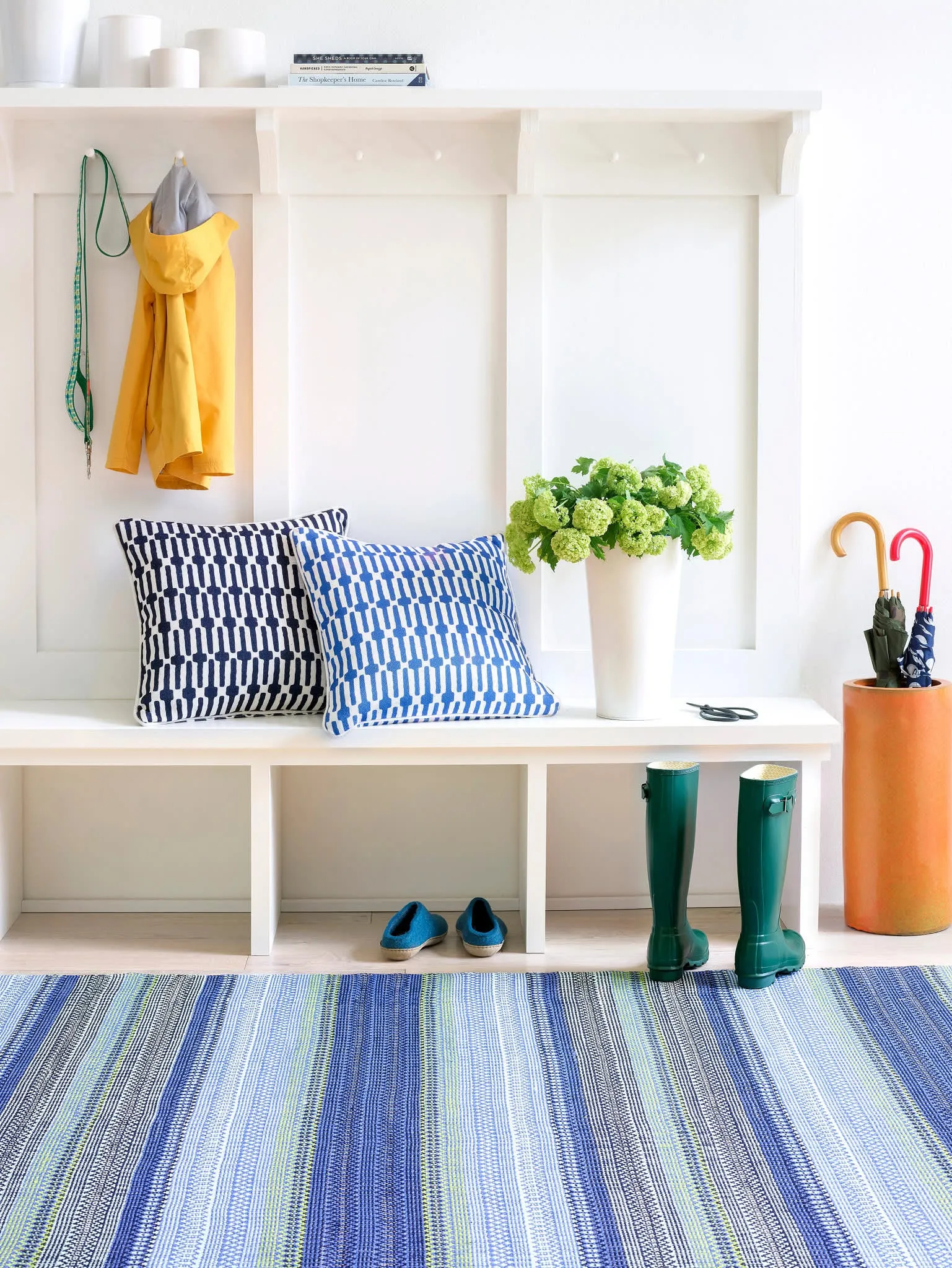 Fiesta Stripe French Blue/Green Handwoven Indoor/Outdoor Rug Swatch