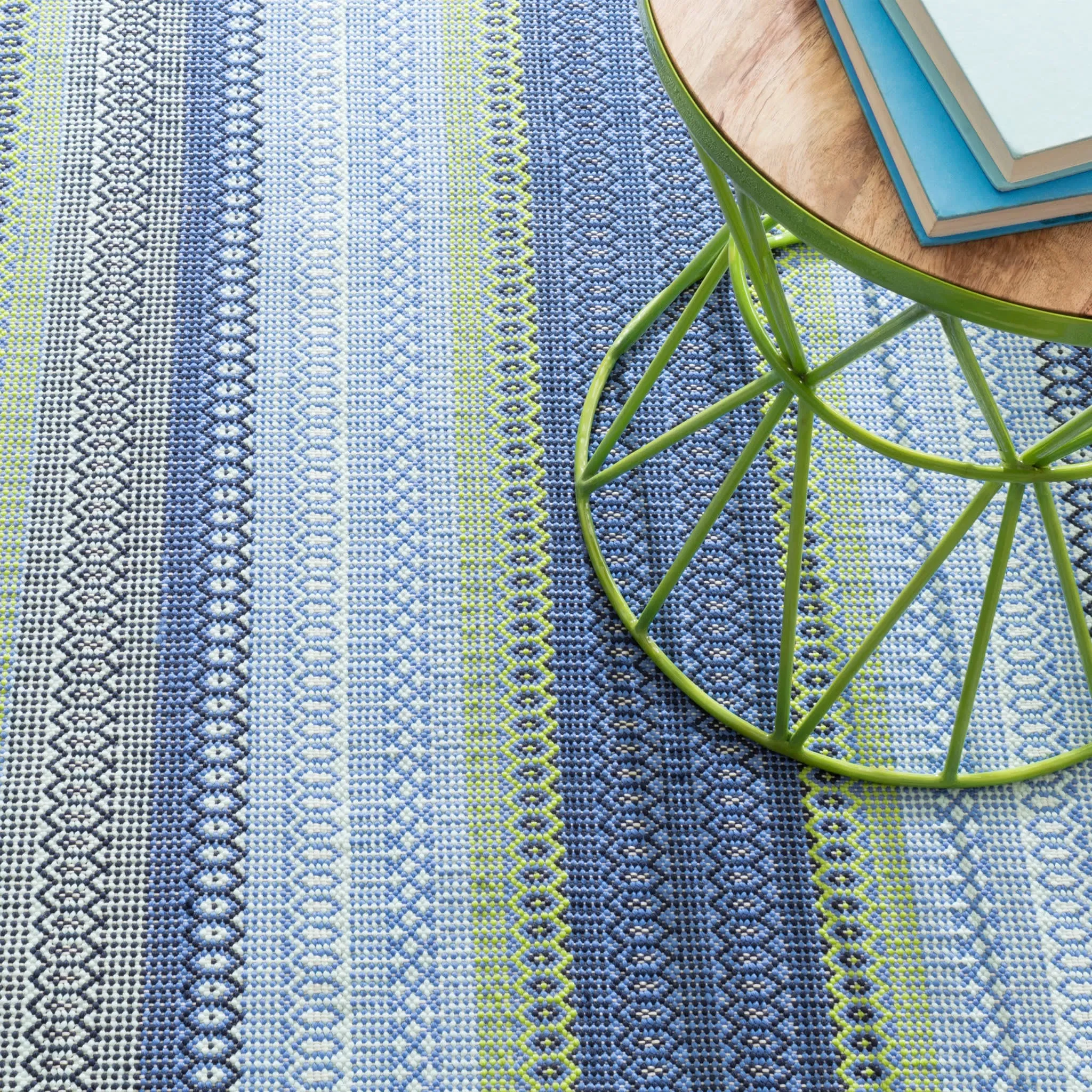 Fiesta Stripe French Blue/Green Handwoven Indoor/Outdoor Rug Swatch