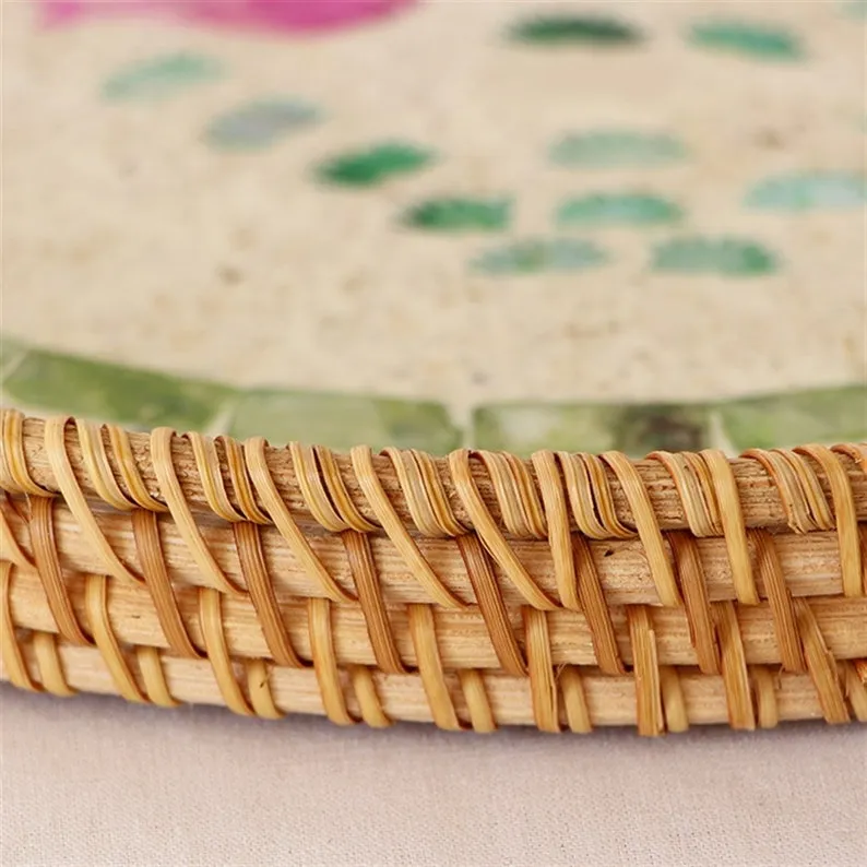 Fish Motifs Designer Mother Of Pearl Rattan Tray
