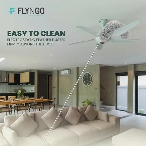 FLYNGO Microfiber Feather Duster Bendable & Extendable Fan Cleaning Duster with 100 inches Expandable Pole Handle Washable Duster for High Ceiling Fans, Window Blinds, Furniture (Grey)