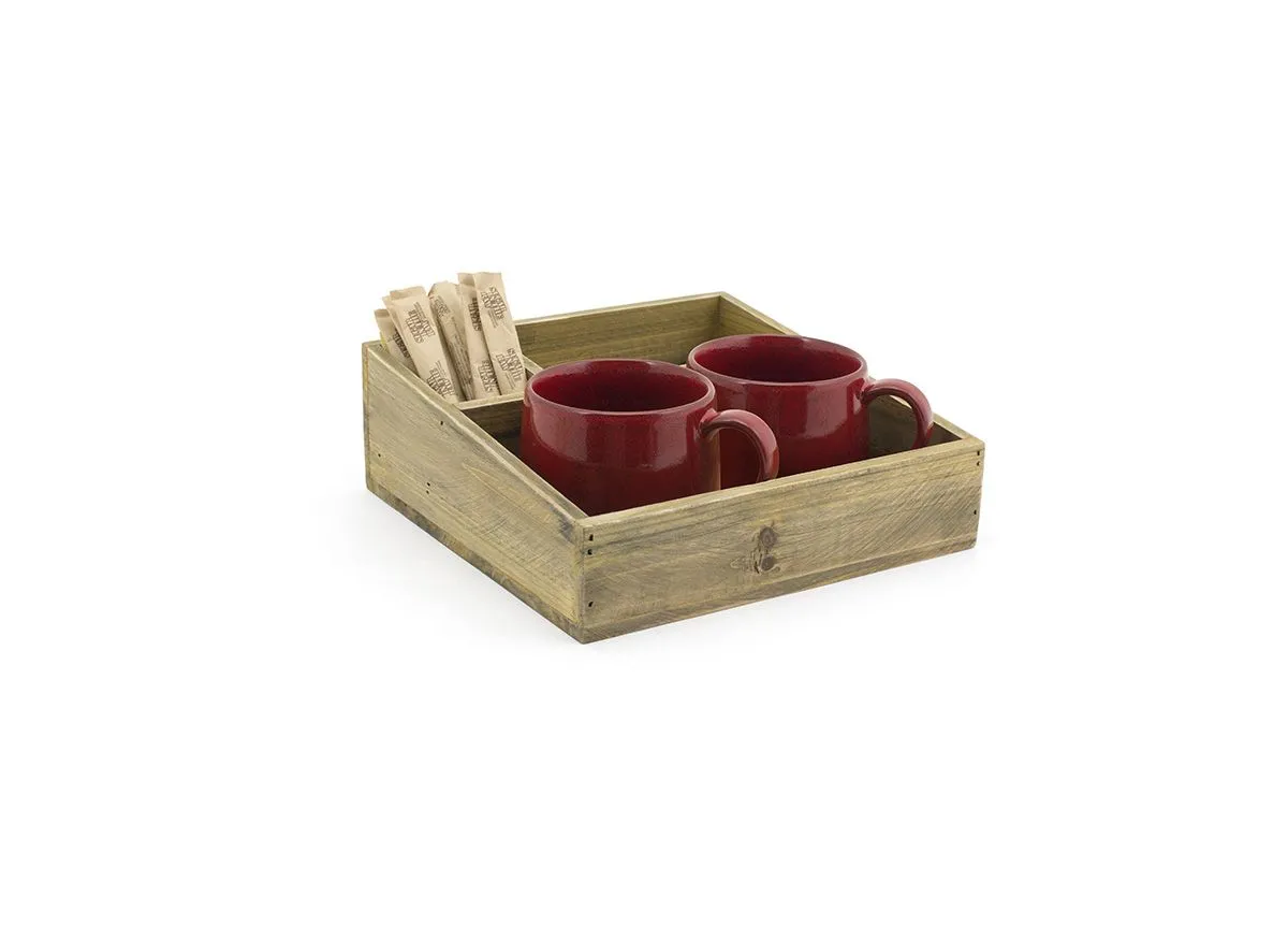 FOH Square Rustic Wood Accessory Holder, Natural, 8.25", 4 ct
