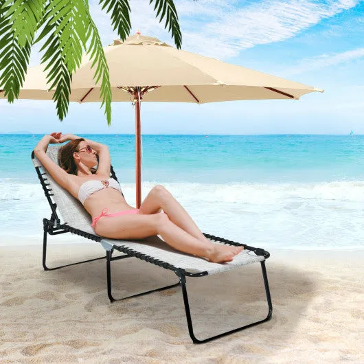 Foldable Recline Lounge Chair with Adjustable Backrest and Footrest-Gray