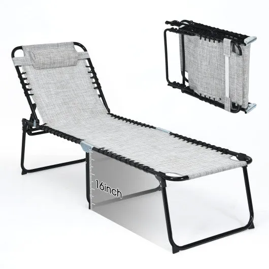 Foldable Recline Lounge Chair with Adjustable Backrest and Footrest-Gray