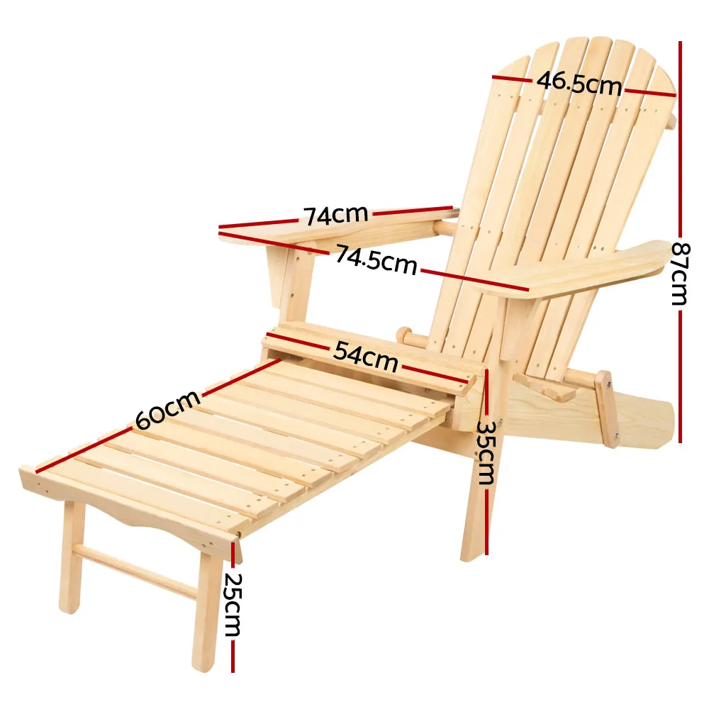 Foldable Wooden Adirondack Chair with Ottoman, Gardeon