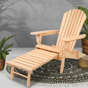 Foldable Wooden Adirondack Chair with Ottoman, Gardeon