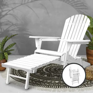 Foldable Wooden Adirondack Chair with Ottoman - Gardeon