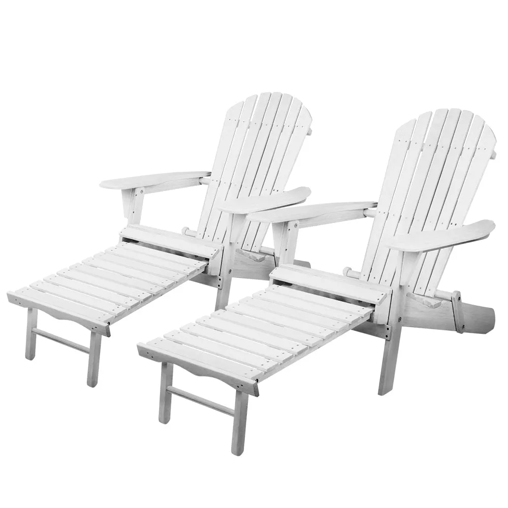 Foldable Wooden Adirondack Chairs with Footstool Set - Gardeon