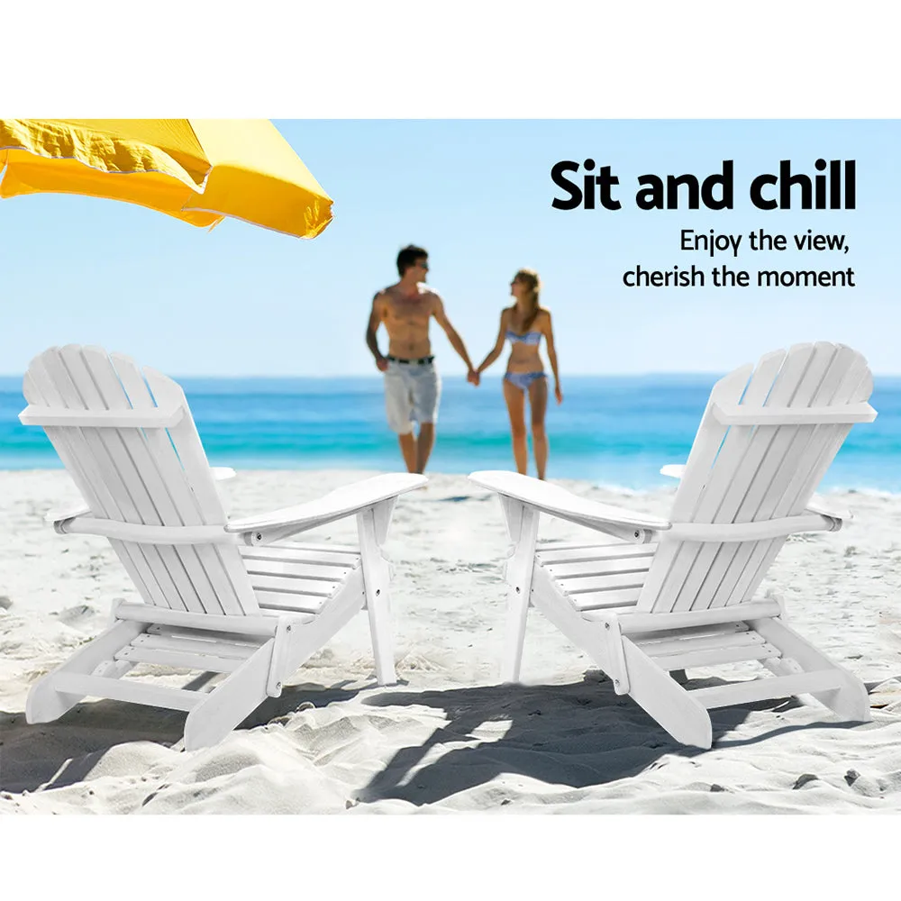 Foldable Wooden Adirondack Chairs with Footstool Set - Gardeon