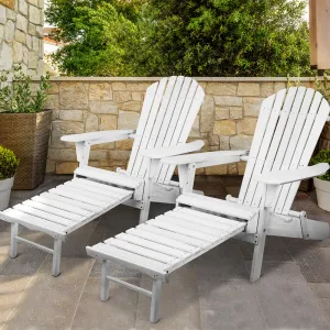 Foldable Wooden Adirondack Chairs with Footstool Set - Gardeon