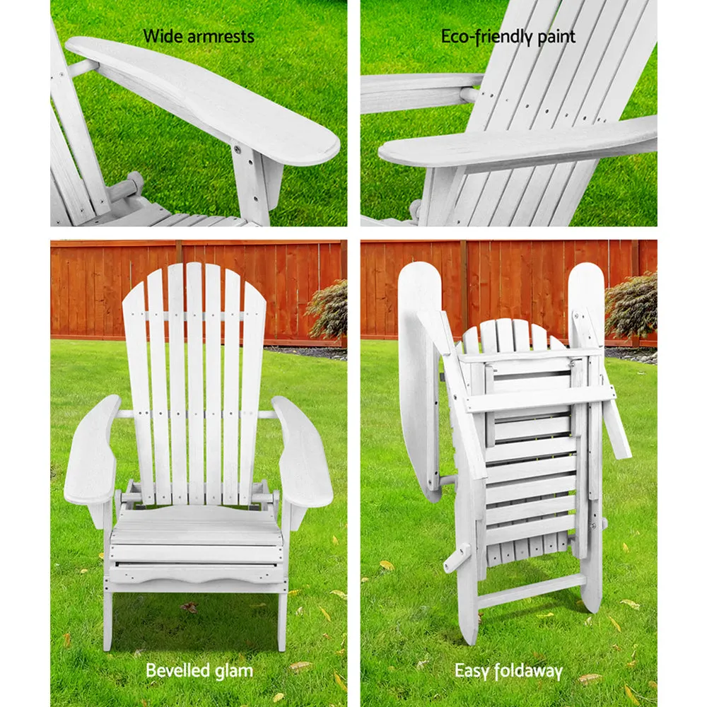 Foldable Wooden Adirondack Chairs with Footstool Set - Gardeon