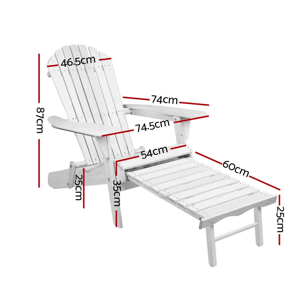 Foldable Wooden Adirondack Chairs with Footstool Set - Gardeon