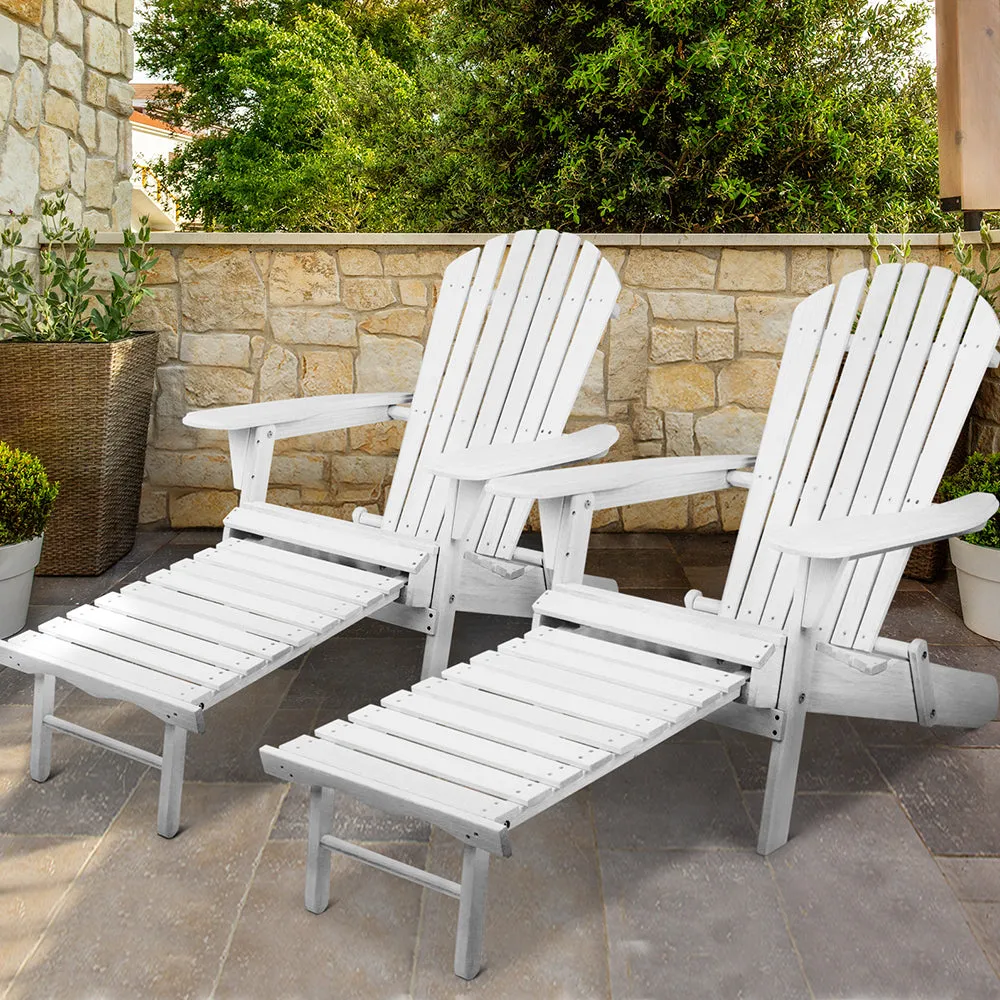 Foldable Wooden Adirondack Chairs with Footstool Set - Gardeon