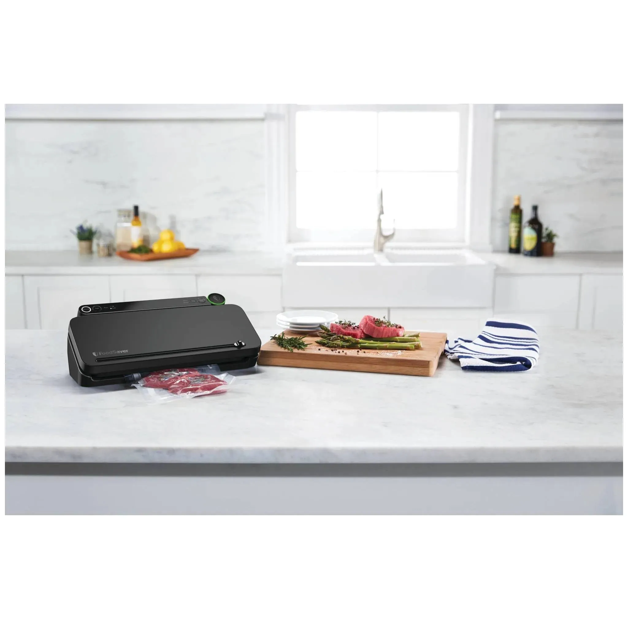 FoodSaver Premier Vacuum Sealer with Dry/Moist/Marinate Modes, Roll Storage and Cutter Bar, and Bags and Roll Starter Kit - Black