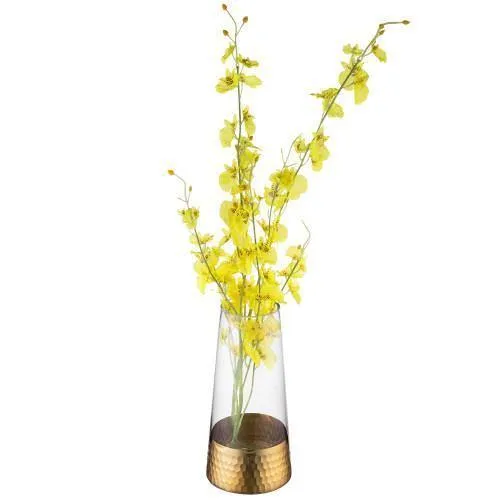 Glass Vase with Golden Honeycomb Base