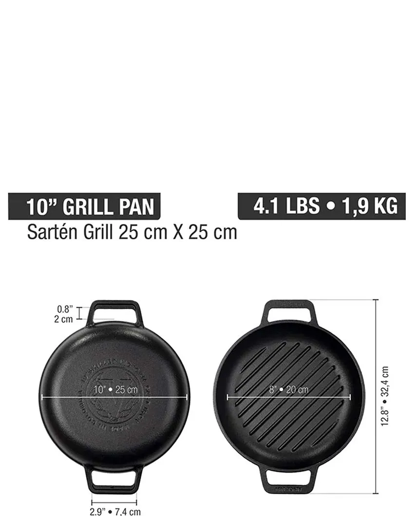 Grill Skillet Pan Double Handle | Safe For All Cooktops | 10 x 13 x 2 inches