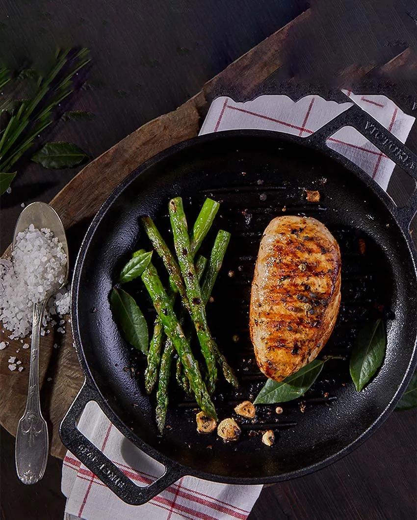 Grill Skillet Pan Double Handle | Safe For All Cooktops | 10 x 13 x 2 inches