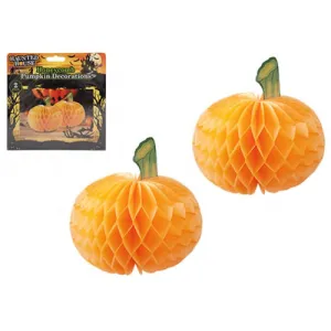 Halloween Honeycomb Pumpkin Decorations - 2 Pack Spooky Party Ornaments