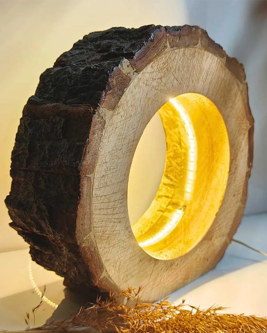 Handcrafted Mango Wood Bark LED Lamp With 12V Driver | 9 x 3 inches