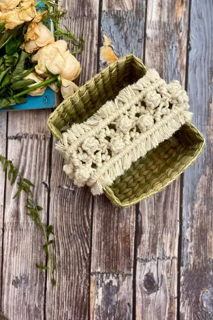 Handcrafted Reed Spa Basket With Macrame Detailing- Dreamy