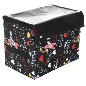 Heart Home Disney Minnie Storage Box|Non-Woven Foldable Large Storage Organizer for Toys|Cloths with Transparent Lid & Handle (Black)