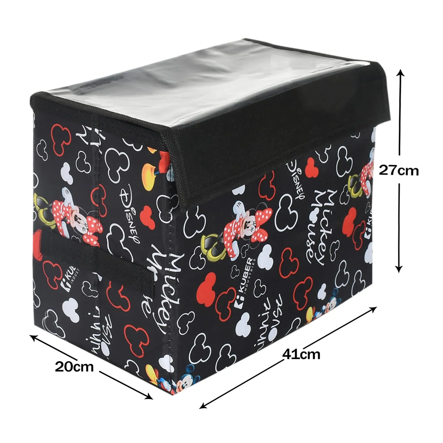 Heart Home Disney Minnie Storage Box|Non-Woven Foldable Large Storage Organizer for Toys|Cloths with Transparent Lid & Handle (Black)
