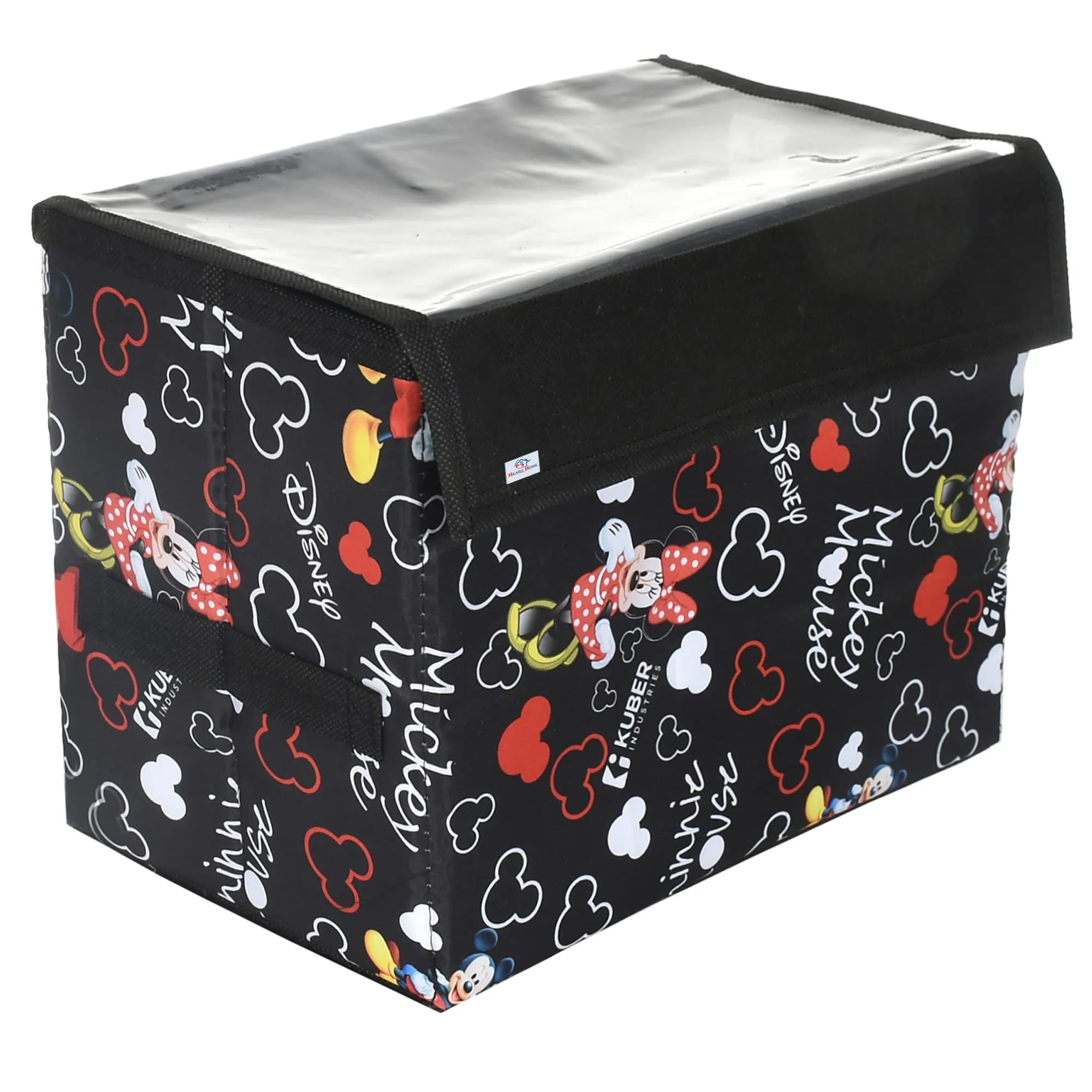 Heart Home Disney Minnie Storage Box|Non-Woven Foldable Large Storage Organizer for Toys|Cloths with Transparent Lid & Handle (Black)