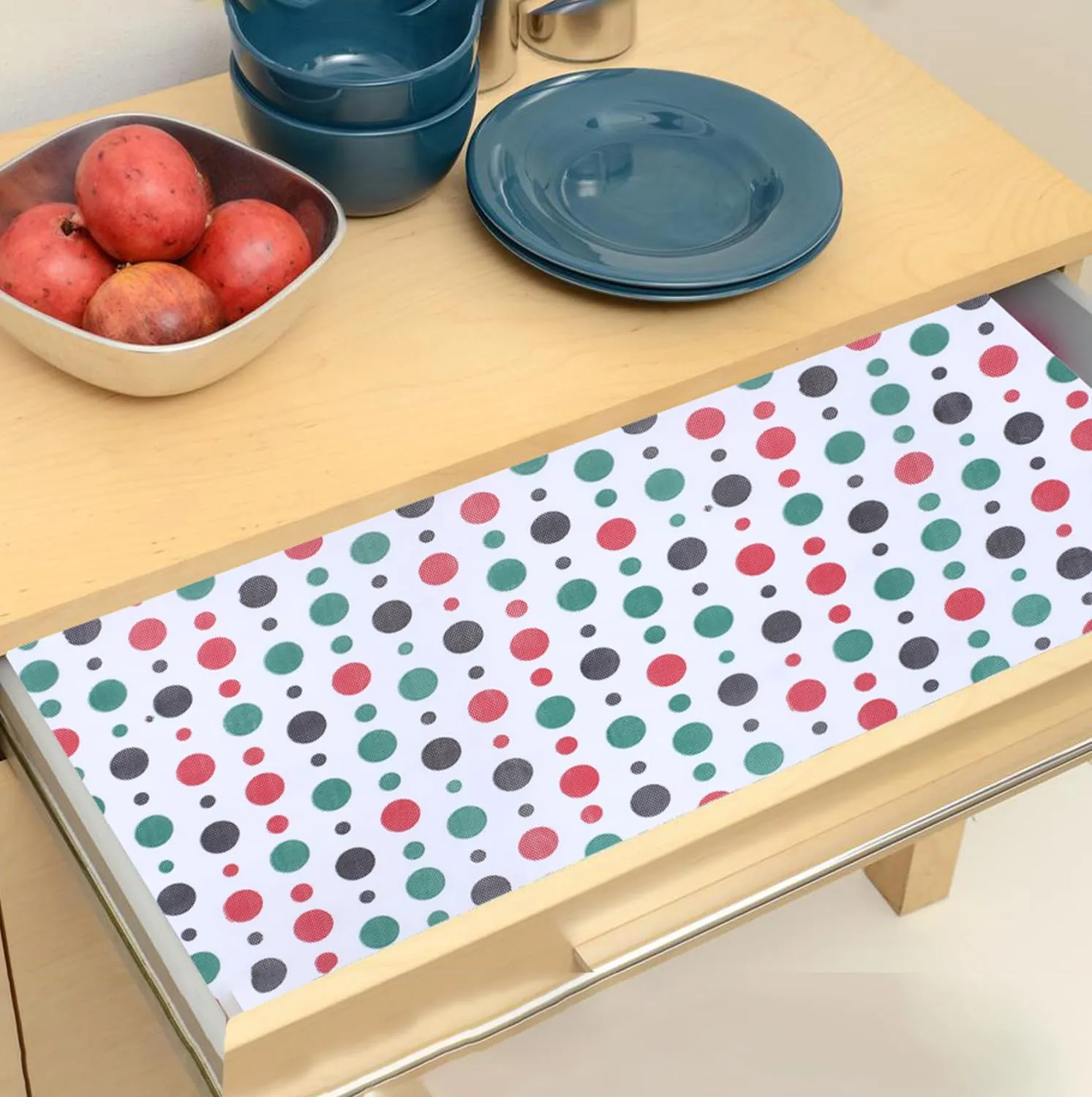 Heart Home Shelf Liner | EVA Kitchen Cabinet Shelf Mat | Anti-Slip Bathroom Mat | Fridge Mat | Table Mat | Multi Dot Print Wardrobe Mat | 1.5 Meter | Pack of 2 | White