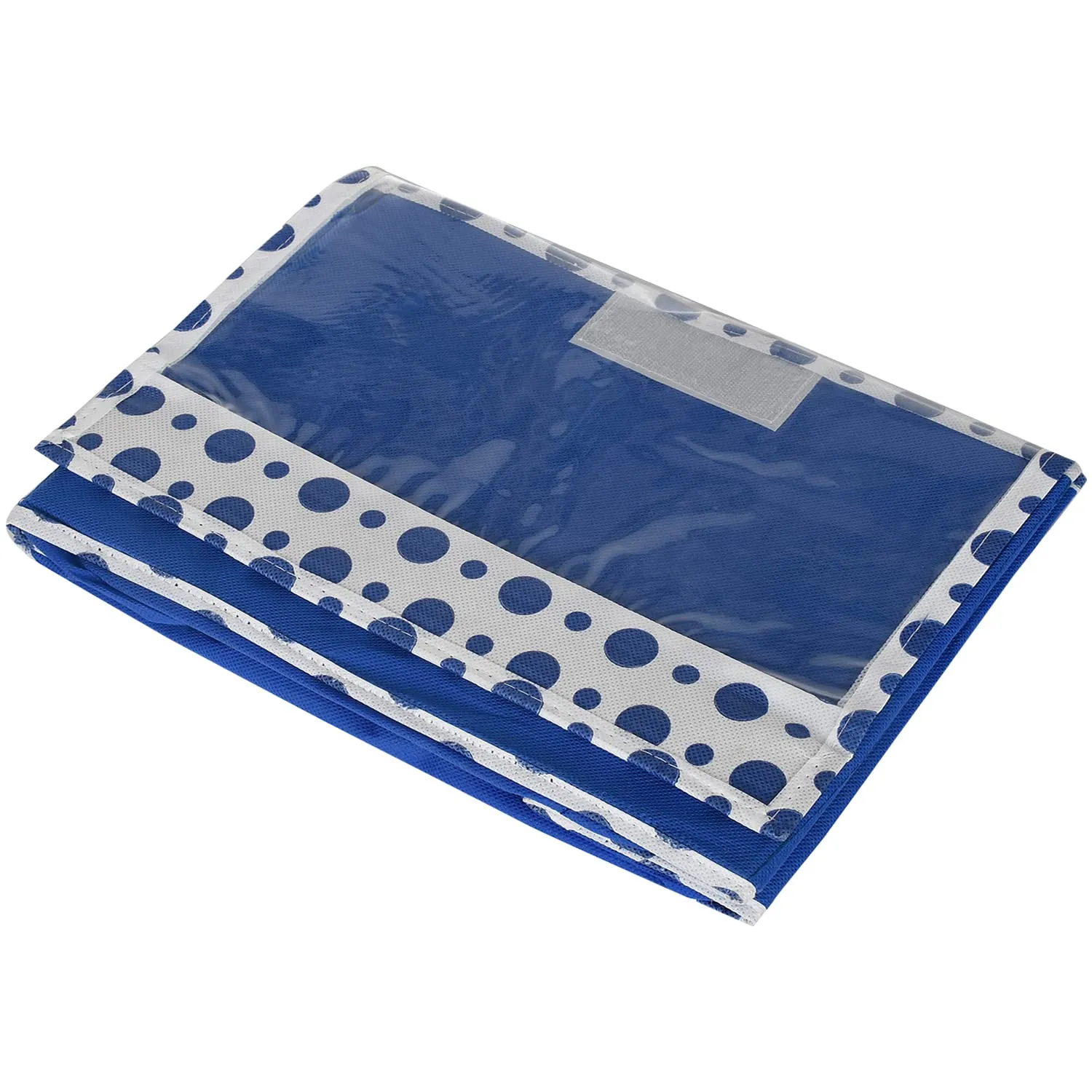 Heart Home Storage Box|Non-Woven Dot Print Foldable Storage Box|Small Wardrobe Organizer for Toys|Cloths with Transparent Lid & Handle|Pack of 3 (Blue)