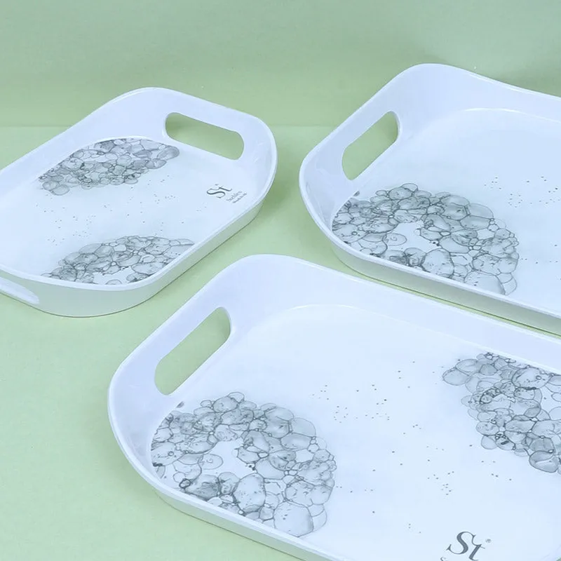 Hydrangea Florae Serving Tray (Grey) - Set Of Three