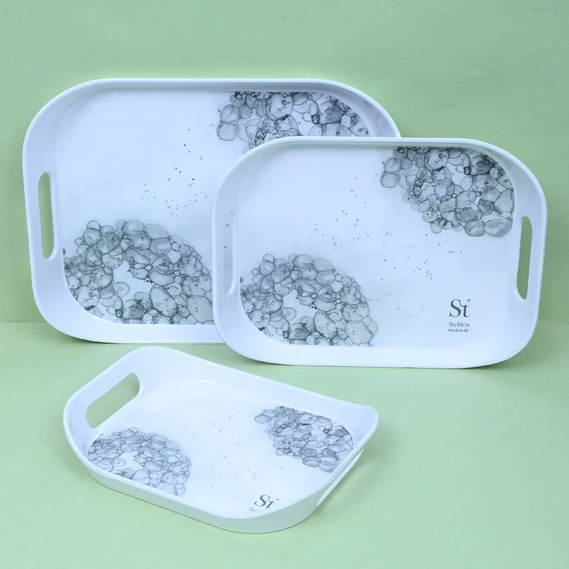 Hydrangea Florae Serving Tray (Grey) - Set Of Three