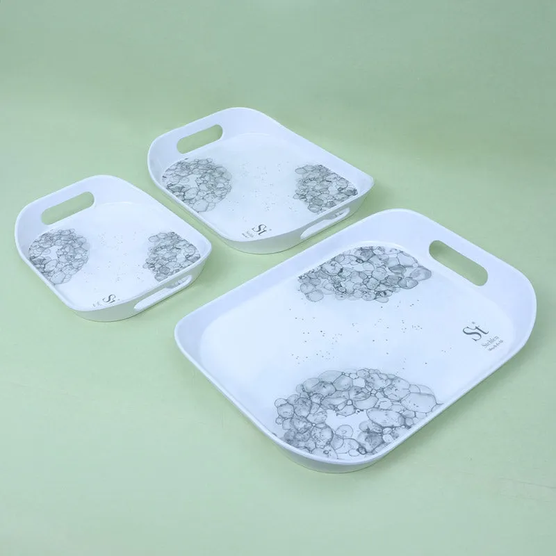 Hydrangea Florae Serving Tray (Grey) - Set Of Three