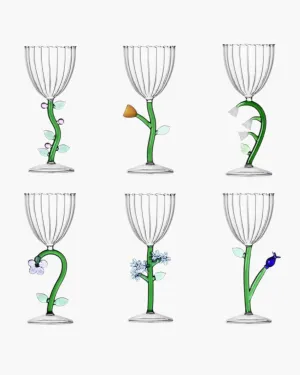 Ichendorf Botanica set 6 optical stemmed glasses mix by Alessandra Baldereschi