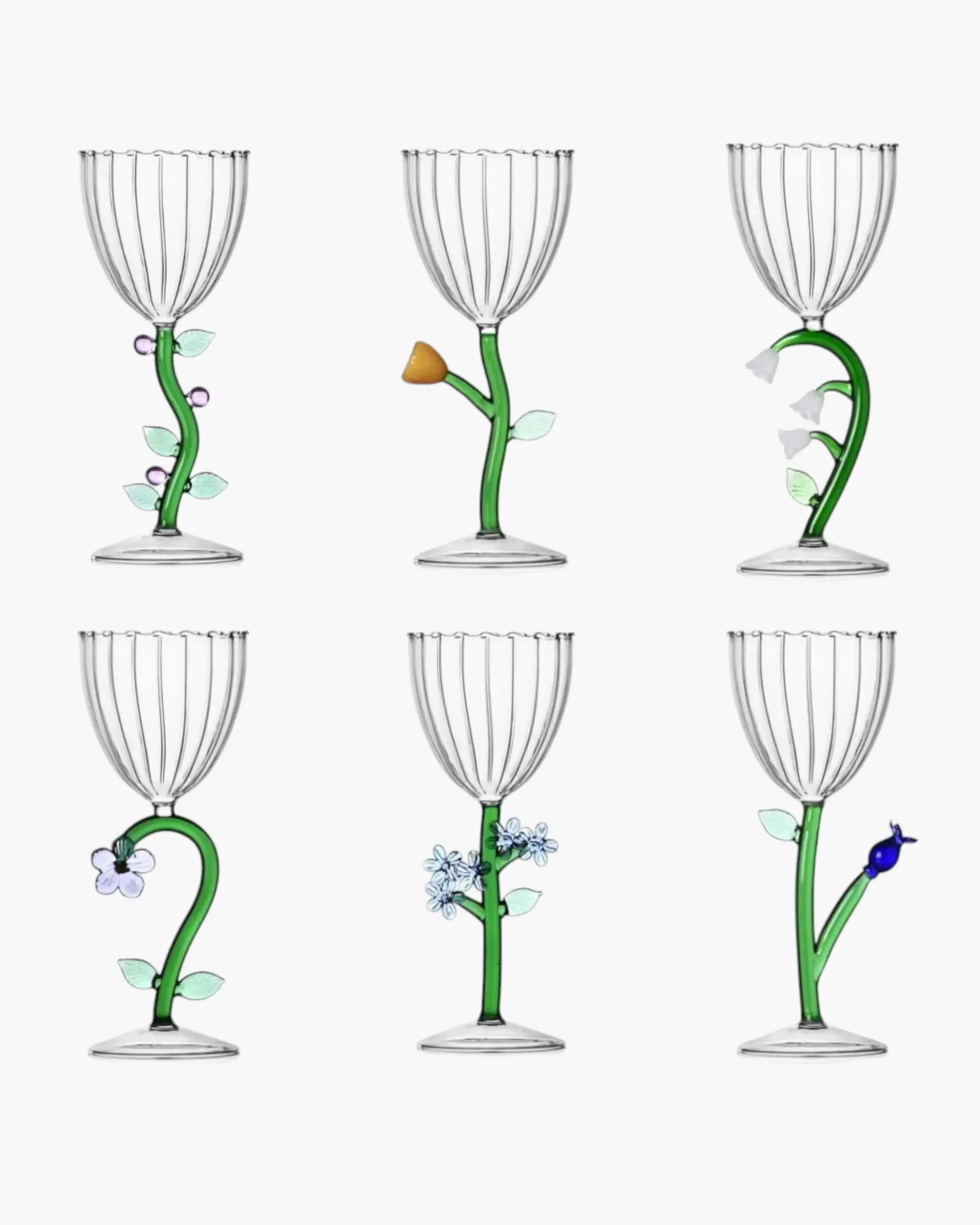 Ichendorf Botanica set 6 optical stemmed glasses mix by Alessandra Baldereschi