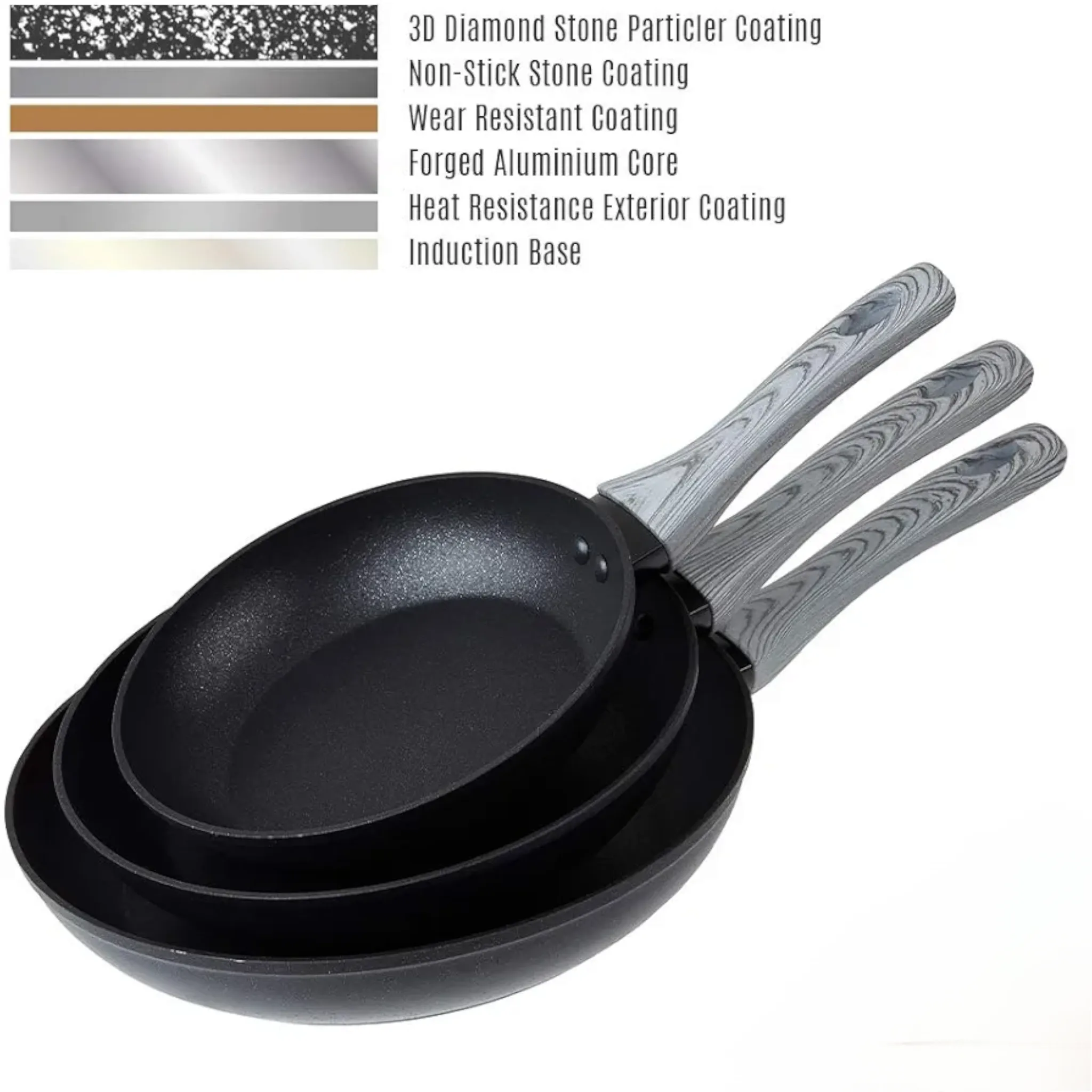 Induction Frying Pan 20-24-28cm 3-Piece Set