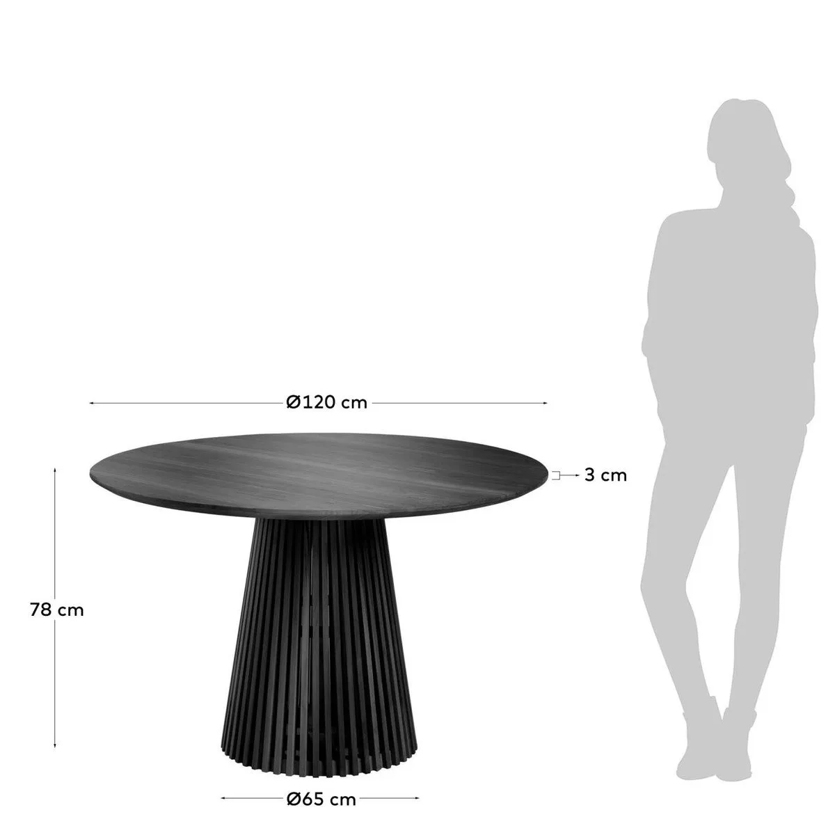 Irune Solid Timber Round Dining Table - Black
