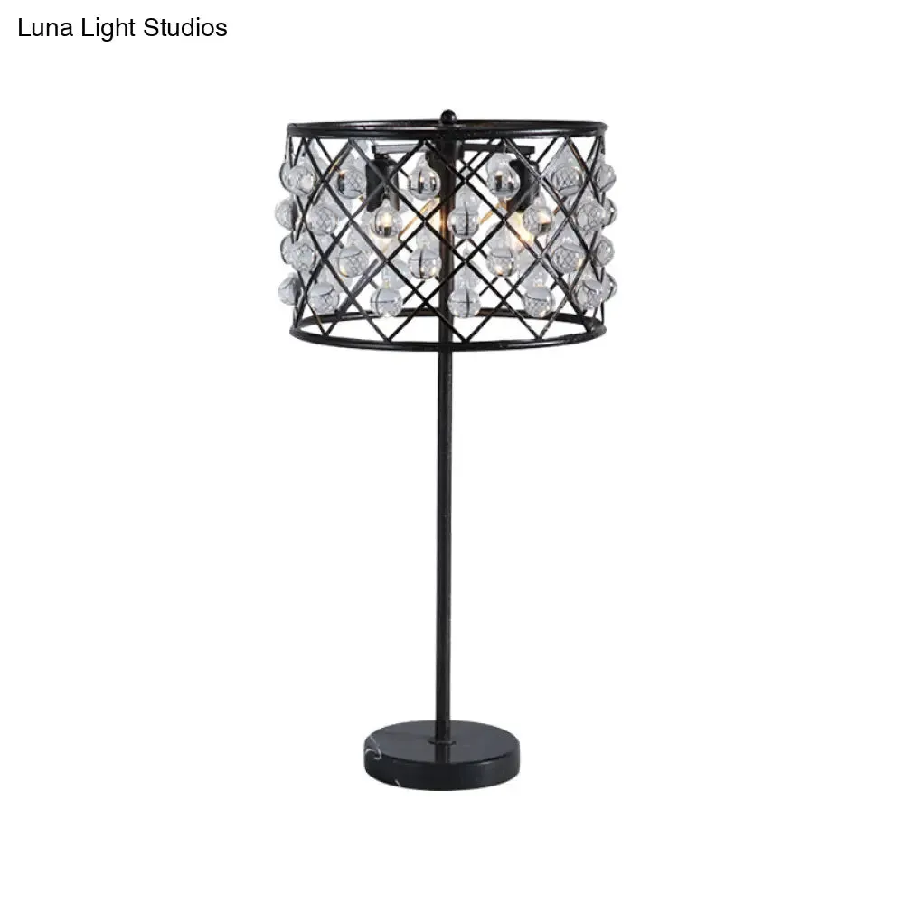 Justine - Modernist Grid Nightstand Light with Drum Design Crystal Drip Lamp