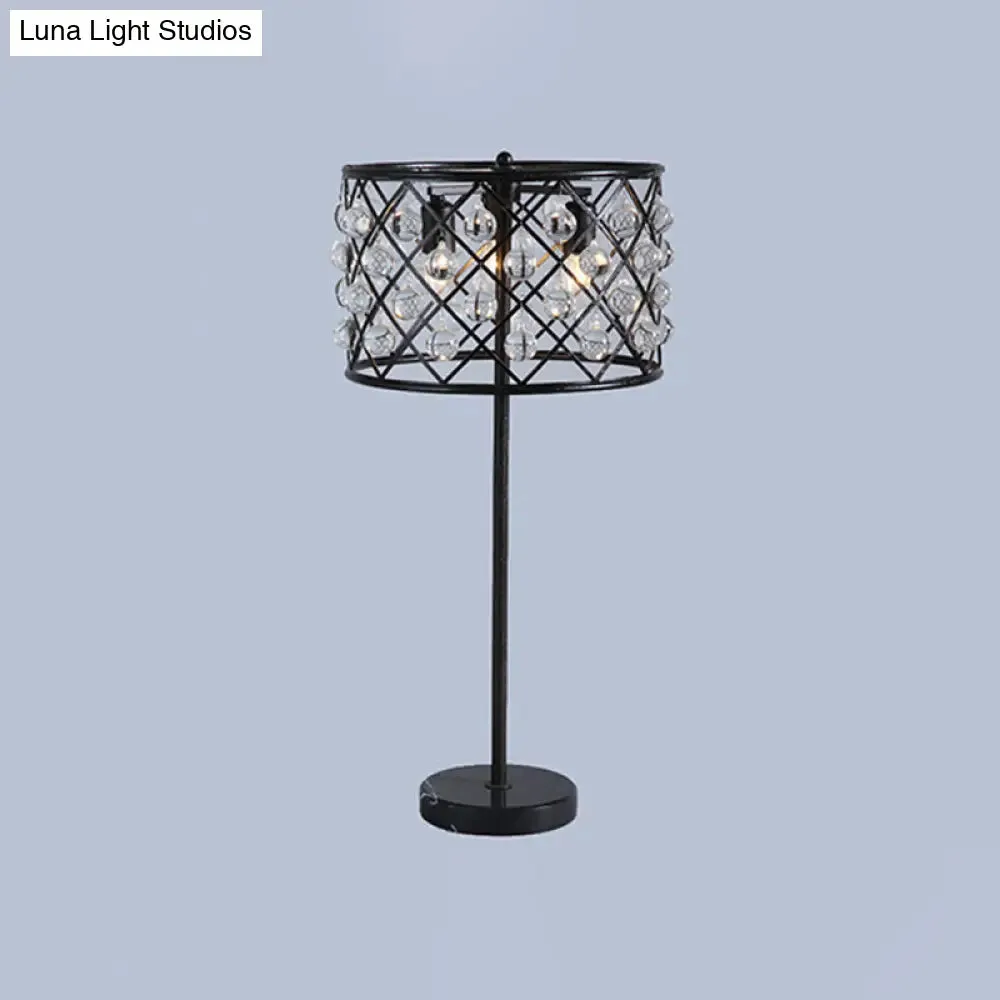 Justine - Modernist Grid Nightstand Light with Drum Design Crystal Drip Lamp