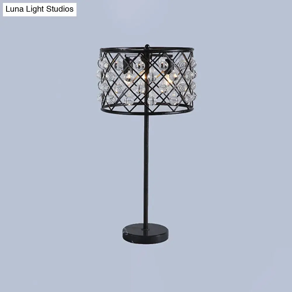 Justine - Modernist Grid Nightstand Light with Drum Design Crystal Drip Lamp