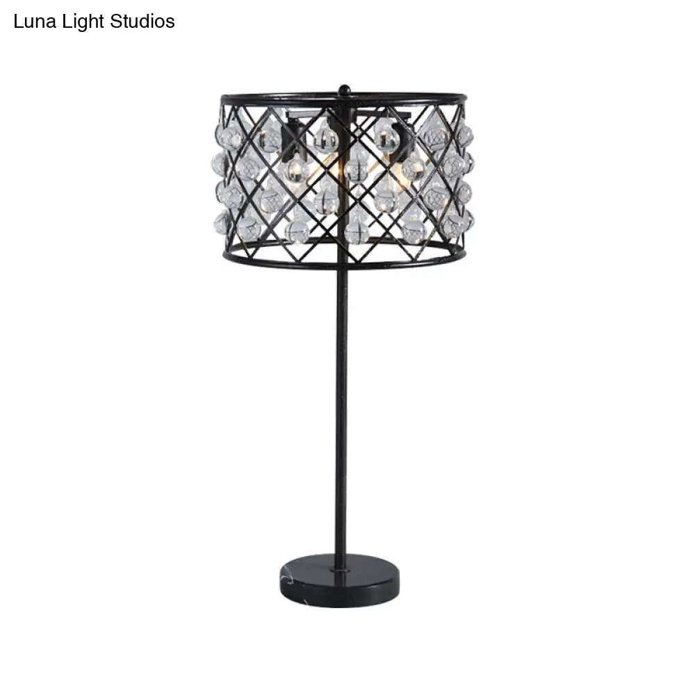 Justine - Modernist Grid Nightstand Light with Drum Design Crystal Drip Lamp