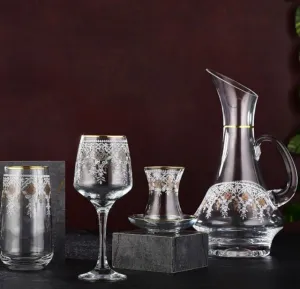 Kahramanlar Ilgaz Crystal Beverage Set with Gold Trim, 49 Pcs