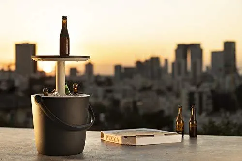 Keter Go Bar 4.2 Gallon Beer and Wine Cooler with Handle and Pop Up Outdoor Table Perfect for Your Patio, Picnic, and Beach Accessories, Graphite