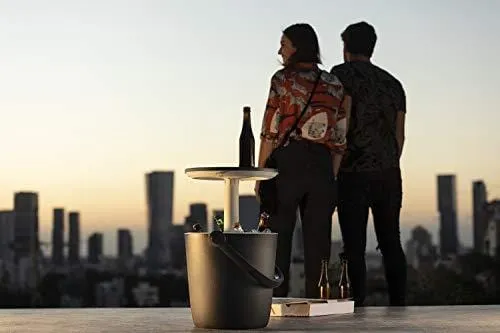 Keter Go Bar 4.2 Gallon Beer and Wine Cooler with Handle and Pop Up Outdoor Table Perfect for Your Patio, Picnic, and Beach Accessories, Graphite